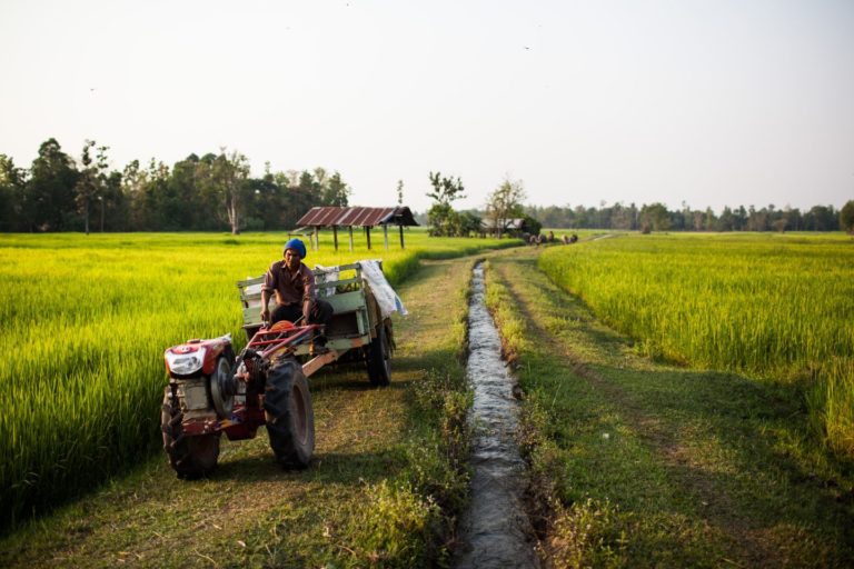 A man on a tractor.