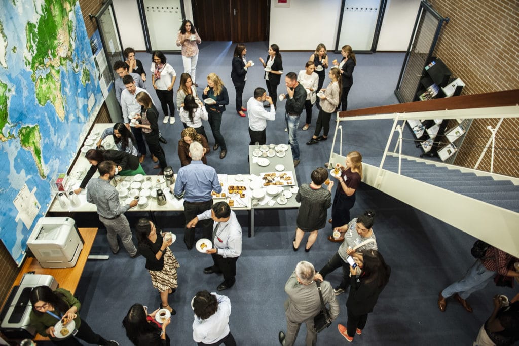 Gathering of people at a buffet