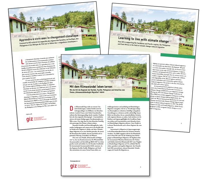 The first page of the publication in each of the three available languages.